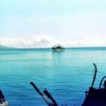 looking towards Savo Island from the wreck of KINUGAWA MARU 1944