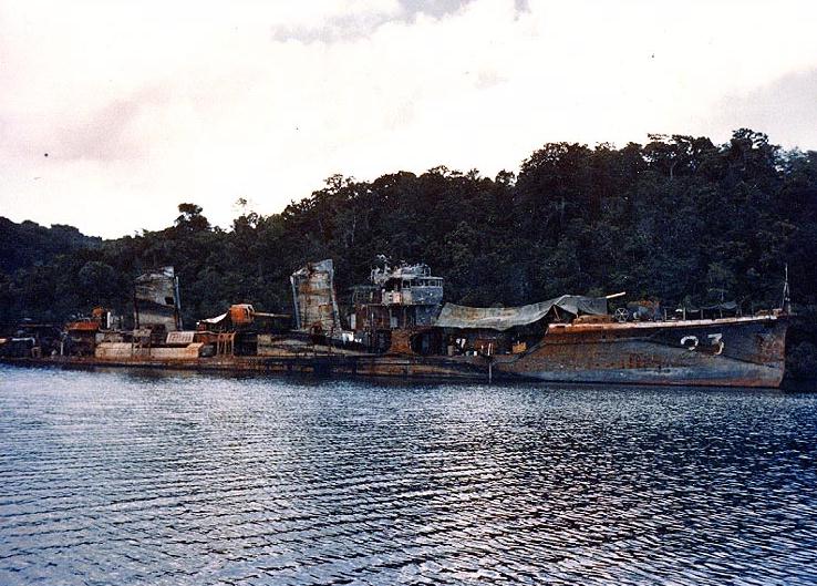 salvaged Jap destroyer at Tulagi 1944